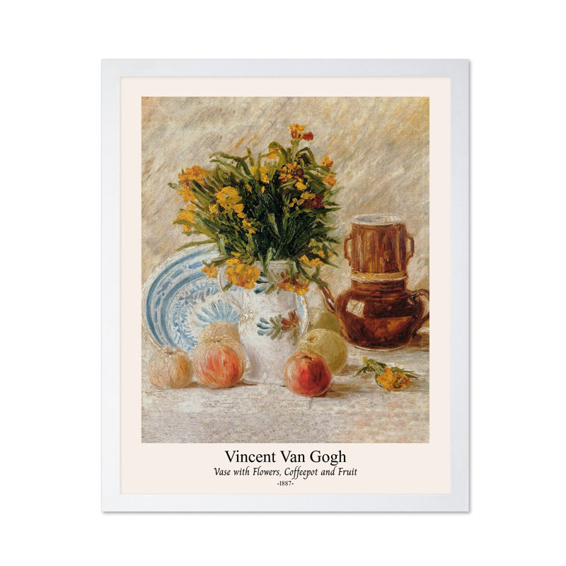 Van Gogh - Vase with Flowers, Poster, 24"H x 32"W, White Framed