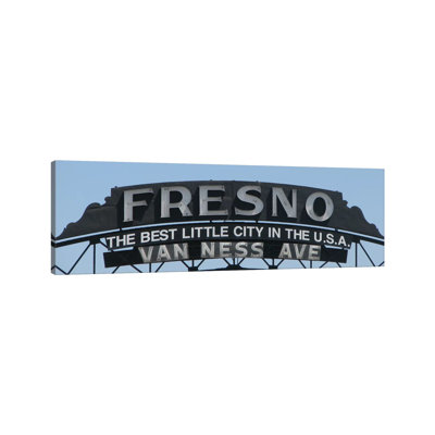 Fresno Panoramic Skyline Cityscape (Sign) by Unknown Artist - Wrapped Canvas Panoramic Print