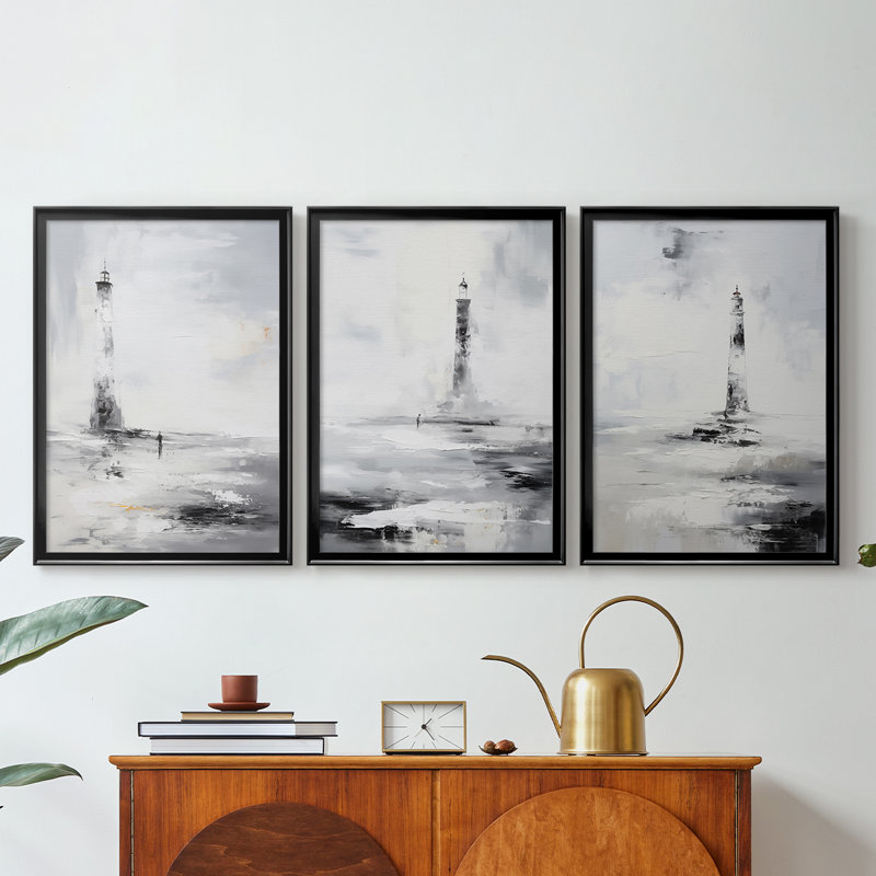 NAUTICAL Series Dxxxxi - Toile tendue avec châssis sur mesure - 3 pièces, H 19 po x l 45 po, Noir