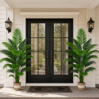 Lot de 2 palmiers artificiels de 1,80 m, grands palmiers Areca artificiels avec 23 palmes, plantes tropicales d'intérieur et d'extérieur pour la décoration de la maison, du bureau et du salon.