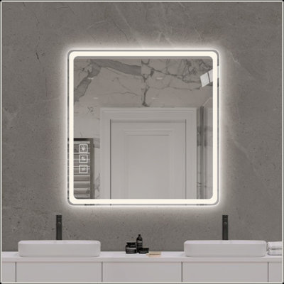 36*36In LED Bathroom Mirror, Anti-Explosion Glass, Rust-Resistant, Anti-Fog Features, Tri-Color Changing, Ideal For All Bathroom Decors, A Must-Have Bathroom Accessory