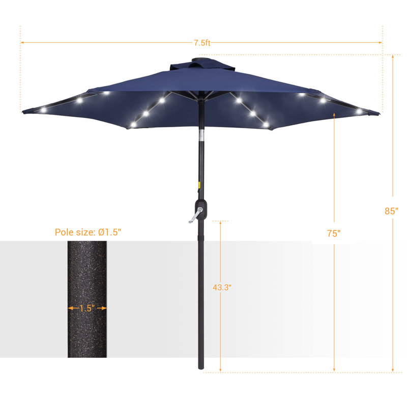 Parasol de marché lumineux 90 po Davinna, Bleu marine