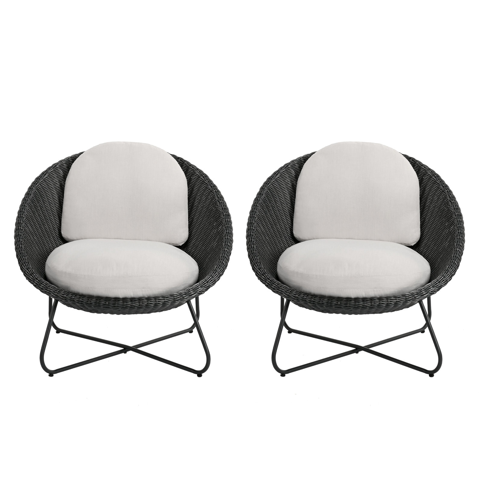 Kayla Metal & Wicker Patio Lounge Chairs with Cushions, Black