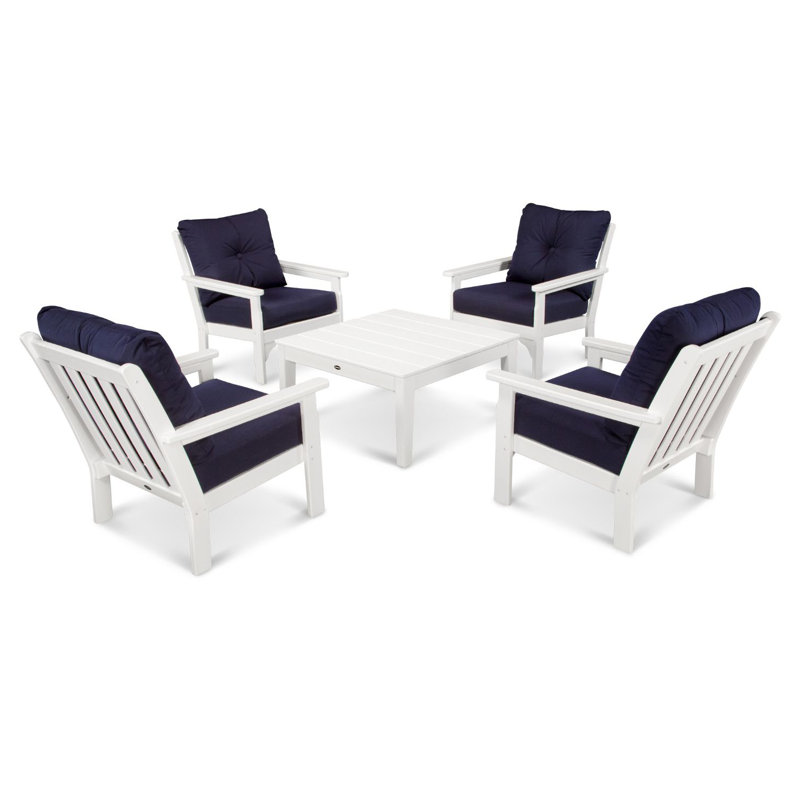 Vineyard 5-Piece Deep Seating Conversation Set, Sand, Navy