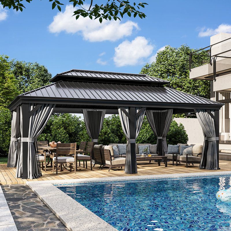 20 Ft. W X 12 Ft. D Outdoor  Aluminum Patio Gazebo with Double-Roofed Hardtop