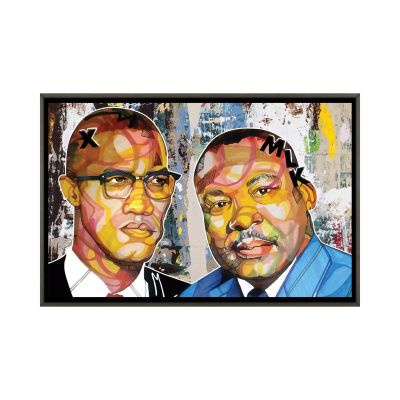 Malcolm X Martin - impression d'art graphique, Toile encadrée de bois rustique foncé, Pas de tapis