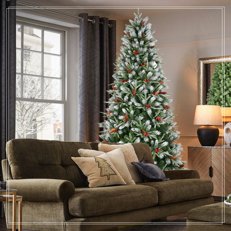Arbre de Noël 6 pi avec 1593 pointes, baies rouges et pommes de pin, 6"