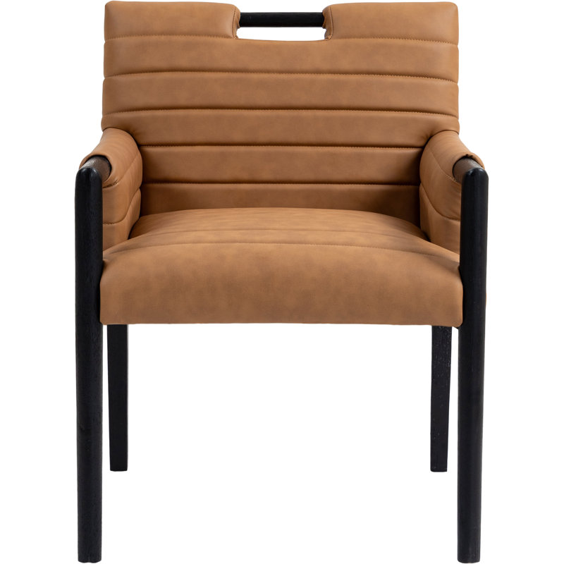Aimee Vegan Leather Dining Arm Chair, Cognac Vegan Leather, Black