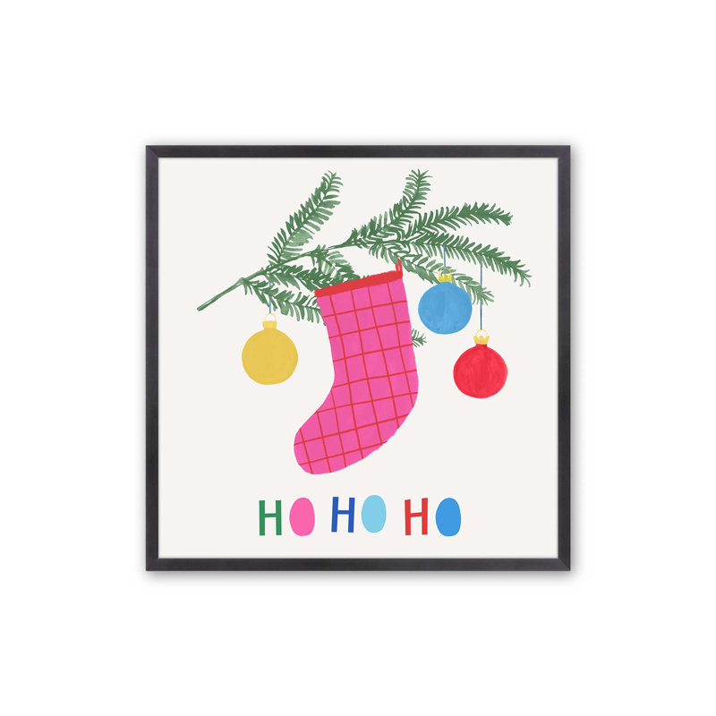 Impression de bas de Noël joyeux II, H 13,75 po x l 13,75 po, Cadre simple en zinc patiné, bois massif
