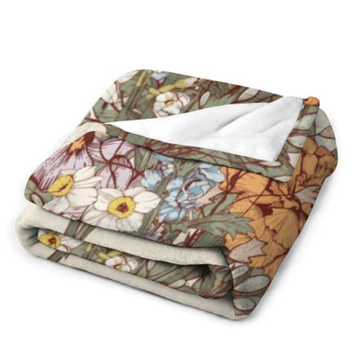 Vintage Floral Art Luxury Flannel Throw Blanket, Soft Warm Fuzzy Blanket for Living Room Sofa Bed Home Decor