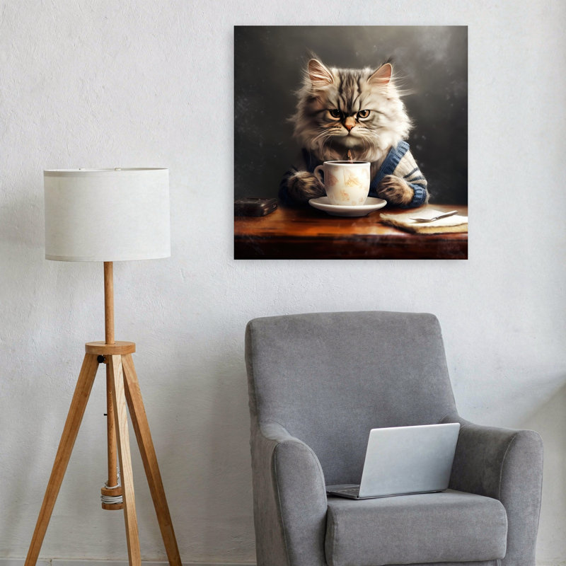 «Grumpy Cat Coffee», art mural contemporain, 24" H x 24" W
