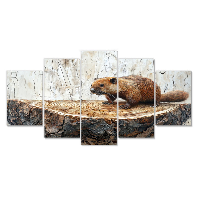 Portrait de castor sur une glissoire en bois I - Art mural Beaver - Art mural moderne