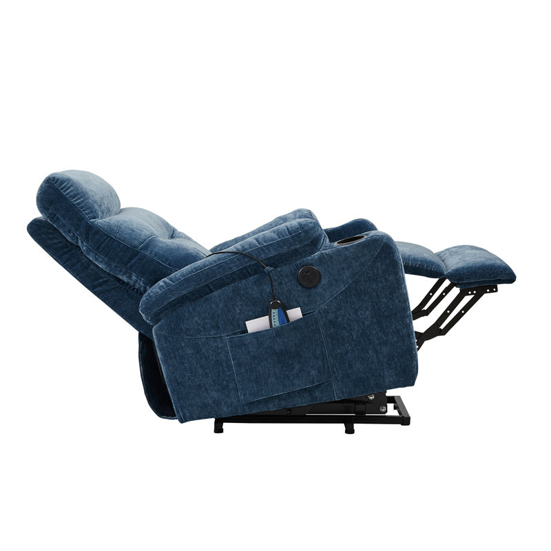 Fauteuil de massage inclinable électrique chauffant, Polyester bleu foncé