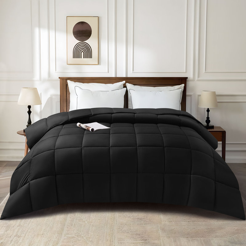 Breathable All-Season Faux Down Comforter, Lit simple, Noir