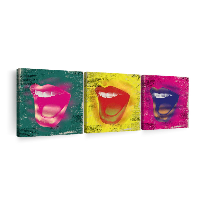 «Trippy Triple Mouth», ensemble de 3 reproductions sur toiles par PaintboxJenny, H 8 po x l 26 po x P 1 po