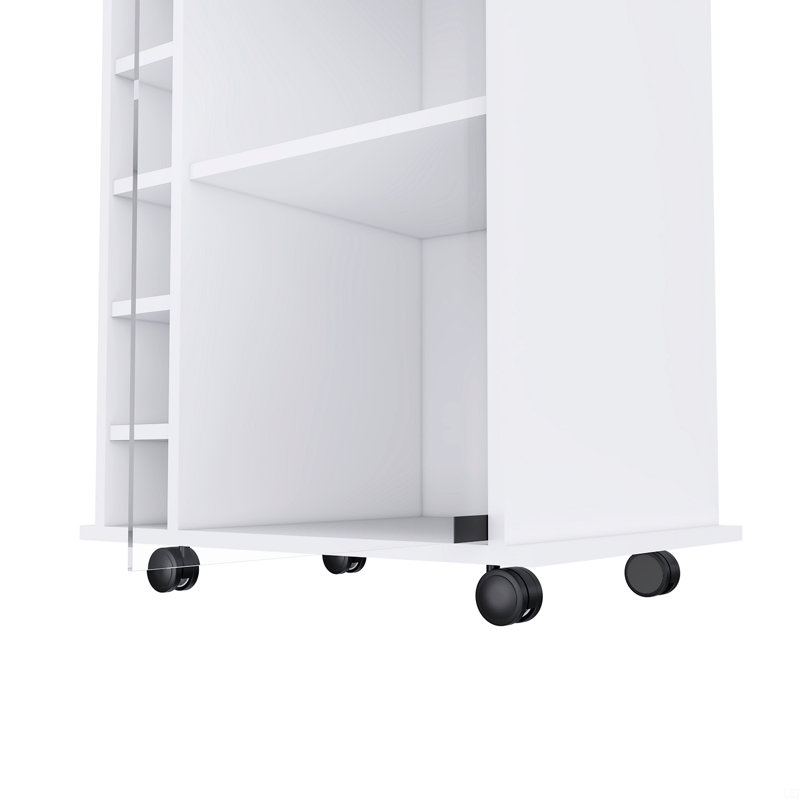 Chariot-bar Dukat, deux tablettes, six supports à vin intégrés, quatre roulettes - blanc