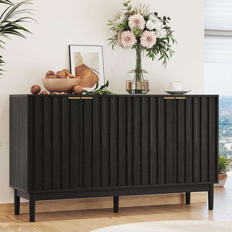 Petite armoire-buffet cannelée avec tablettes réglables, noir