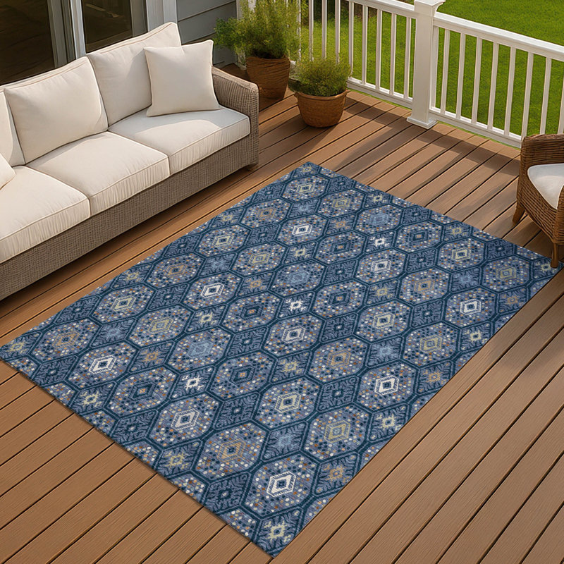 Machine Washable Indoor/Outdoor Chantille ACN2471 Global Rug, Navy, 5' x 7'6"