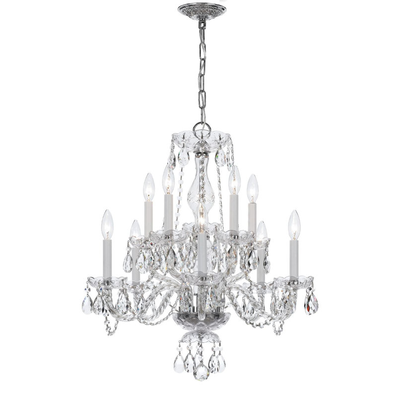 Hetrick 10 - Light Glass Dimmable Classic / Traditional Chandelier, Majestic Wood Polished/Chrome