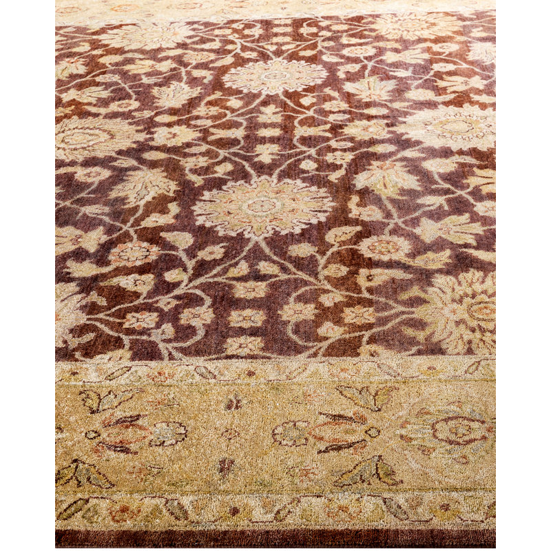 Oushak Brown and Beige Floral Wool Handmade Area Rug