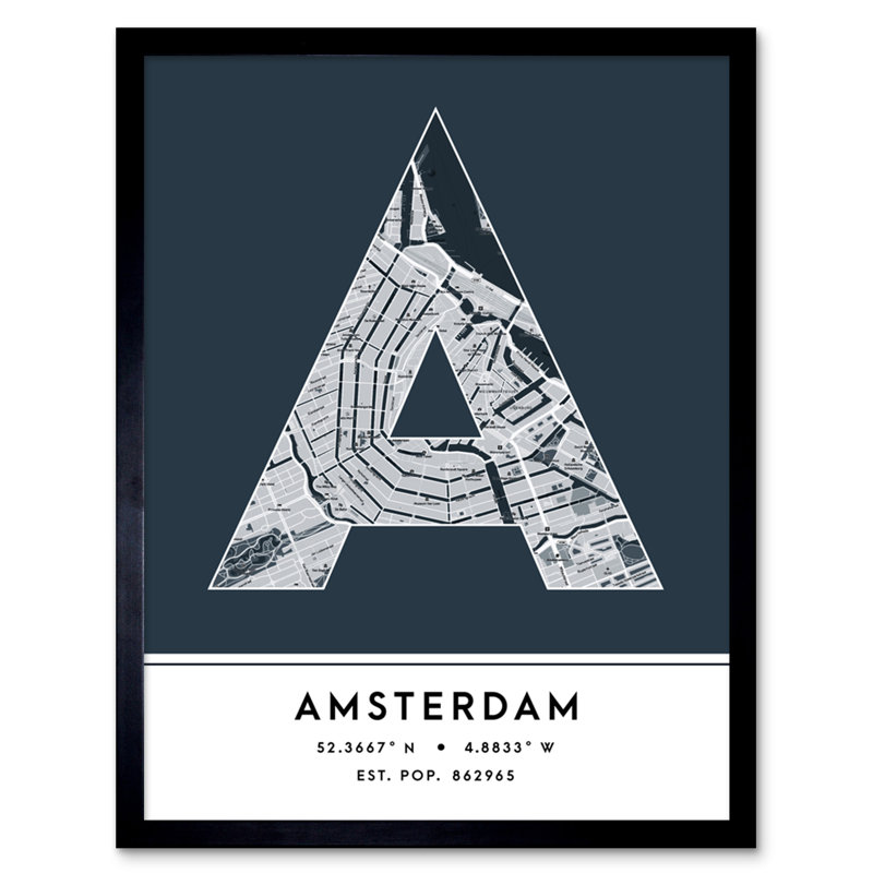 Amsterdam City Map Amsterdam Navy by Wee Blue Coo - Single Picture Frame Typography