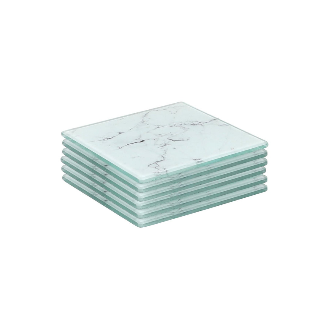 Harbour Housewares - 10cm Square Glass Coasters - White Marble Effect - Set of 6 - Image 4