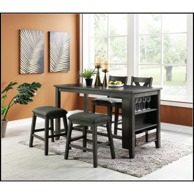 Ensemble de salle à manger à hauteur de comptoir 5 pièces moderne avec tablettes de rangement, chaises hautes et tabourets