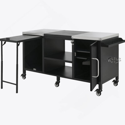 72.4" Large Outdoor Grill Cart With Fold-Out Prep Table, Adjustable Shelves & Spice Rack