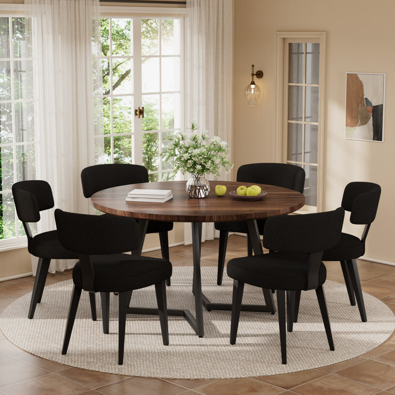 Round Wooden Dining Set For 4-6, Walnut, Back, 7