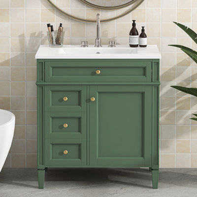 Bathroom Vanity With Top Sink, Modern Bathroom Storage Cabinet With 2 Drawers And A Tip-Out Drawer, Single Sink Bathroom Vanity