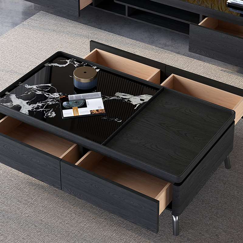 Table basse moderne avec pierre micro-cristalline, Noir