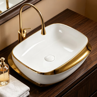 24" X 17" Modern Ceramic Vessel Bathroom Sink, Above Counter Art Basin