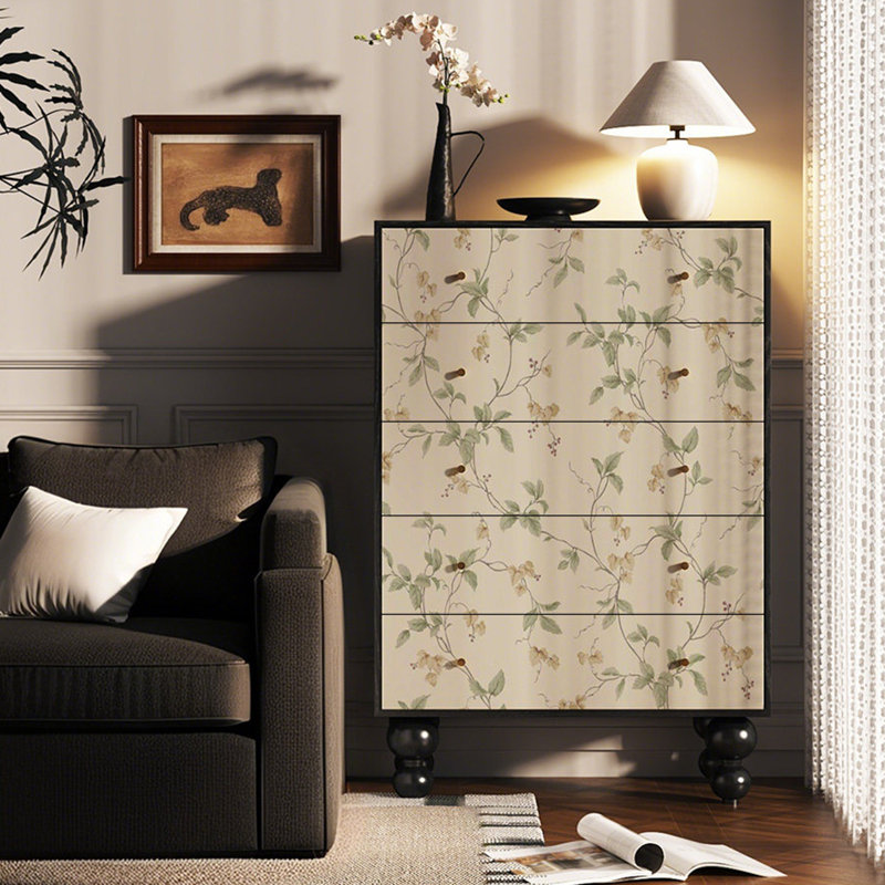 Armoire en bois massif à 5 tiroirs French Floral