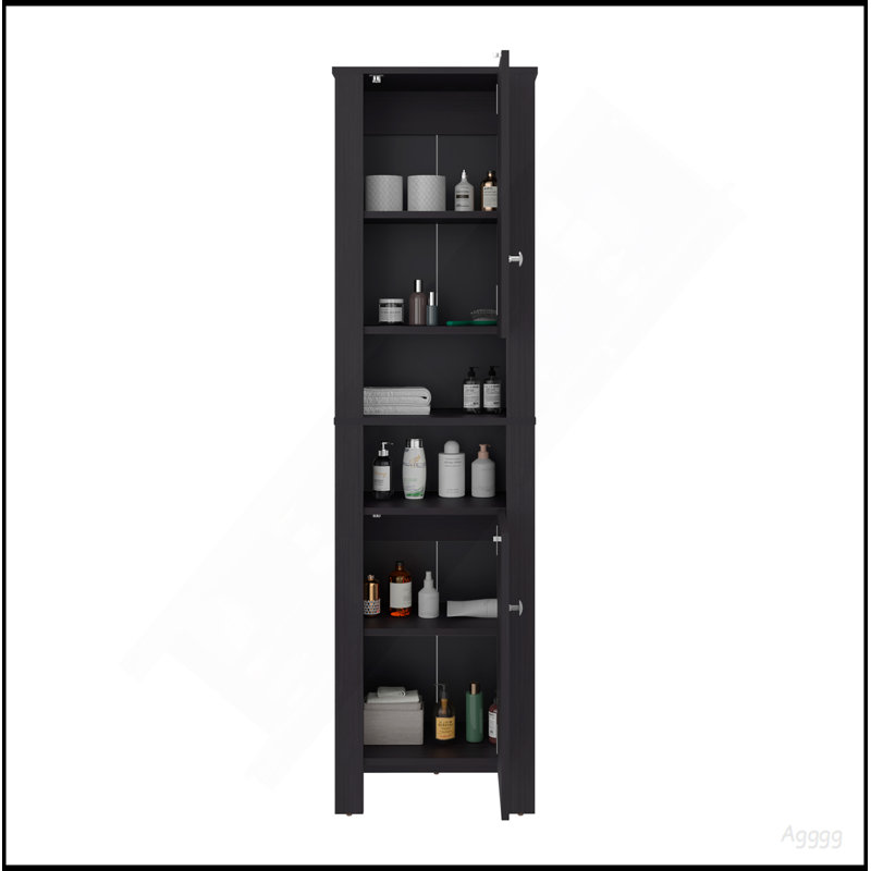 Armoire de salle de bain H 63,3 po, 2 portes, 6 tablettes, wengé noir - Salle de bain