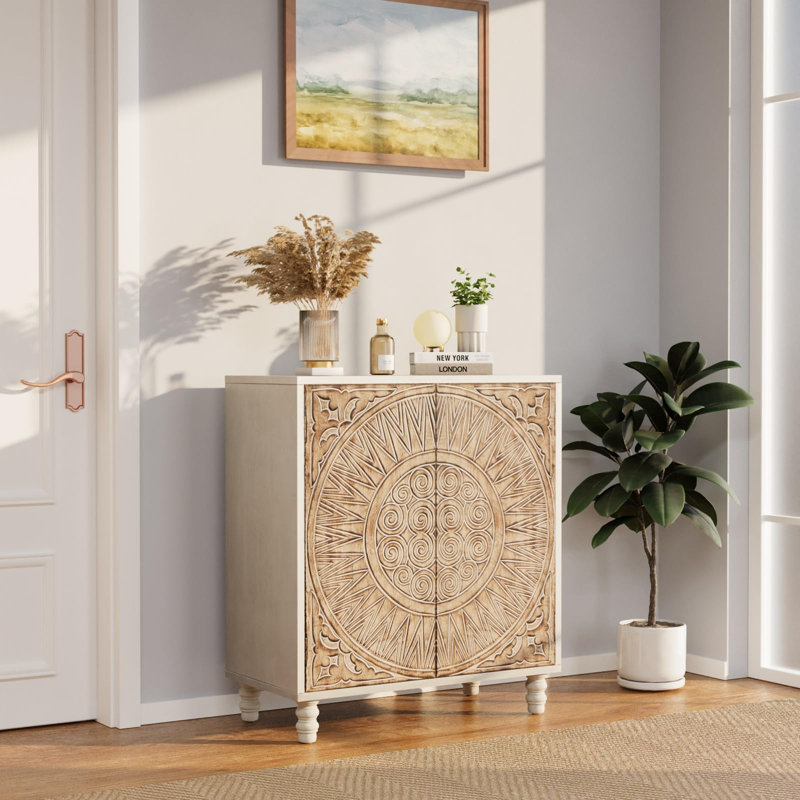 Storage Cabinet, Vintage Accent Cabinet With Adjustable Shelf, Buffet Sideboard With Decorative Pattern For Kitchen, Dining Room, Living Room, Hallway
