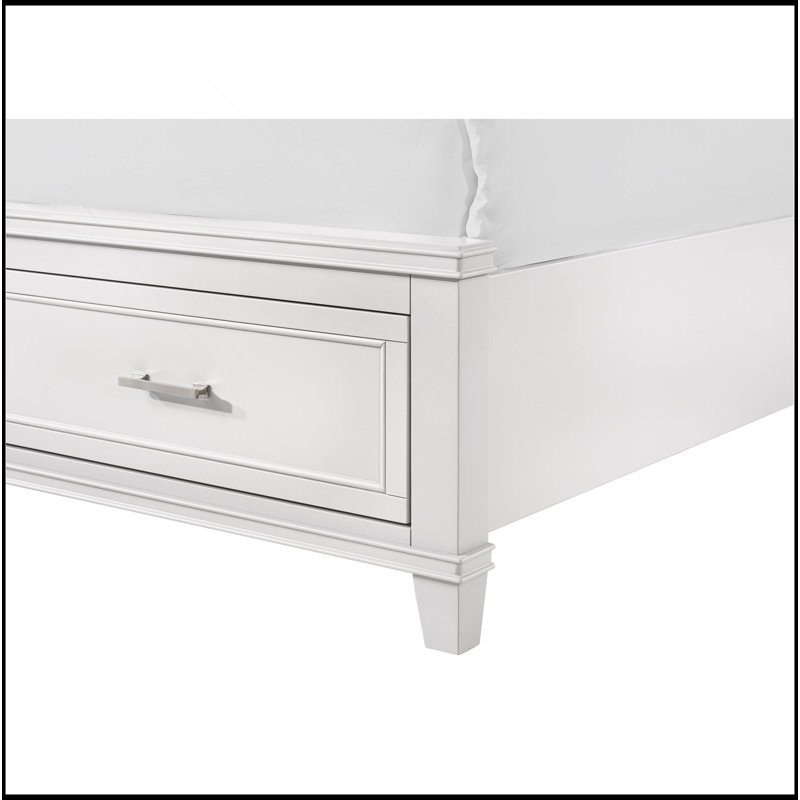 Très grand lit avec très grands tiroirs et tête de lit pour les chambres modernes et transitionnelles, Blanc, Très grand lit