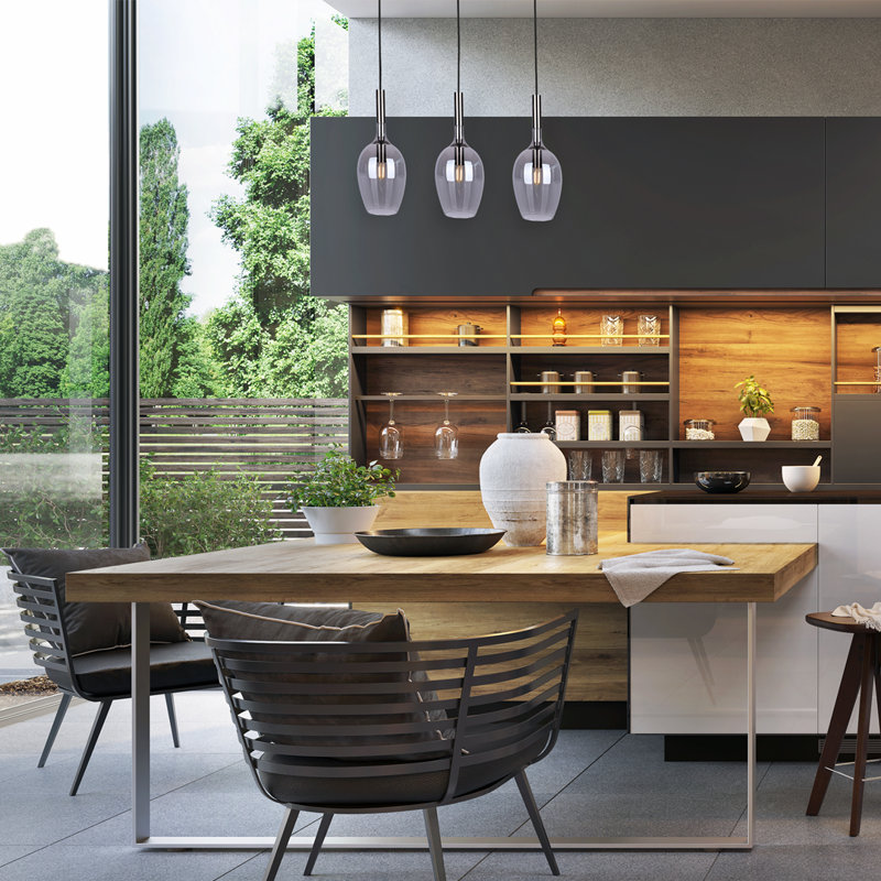 Lugano 3 - Light Kitchen Island Pendant, Black/Grey, Grey/Brown/Blue