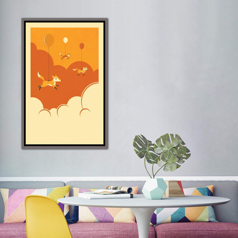 Volée de renards, art encadré, H 60 po x l 40po x P 1,5 po, Toile avec cadre gris foncé rustique
