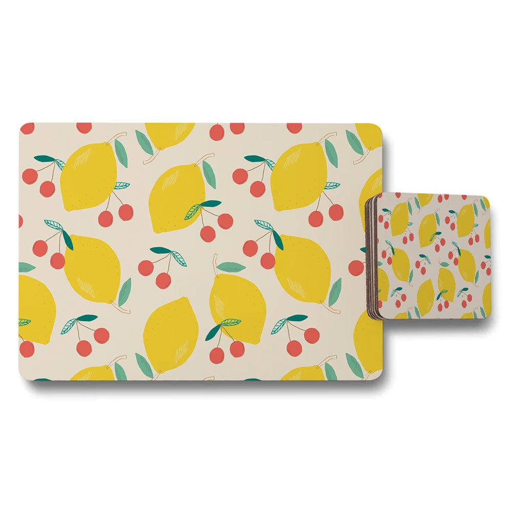 Lemon And Cherry Pattern Placemats And Coasters Set