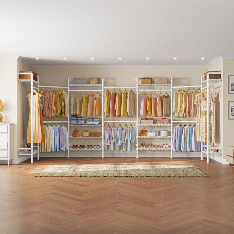 White Industrial Pipe Wall Mounted Closet System with Shelves