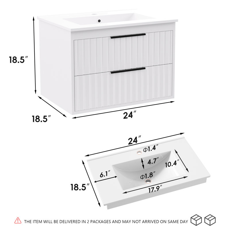 24"floating Bathroom Vanity With Sink, White