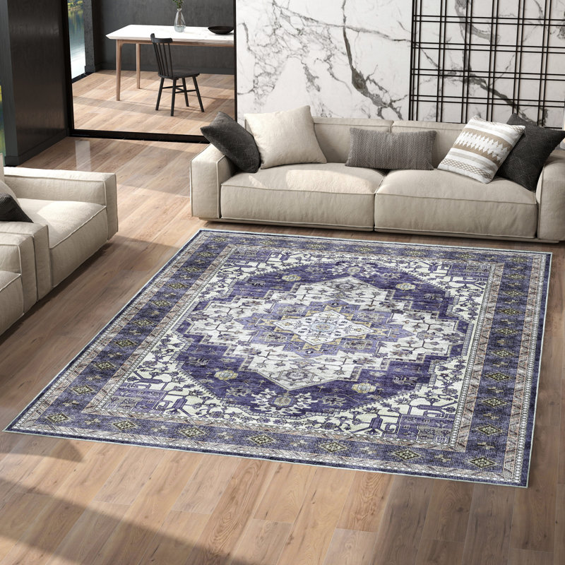 Chemesh Rectangle Area Rug with Non-Slip Backing, Rectangle 8' x 10', Purple
