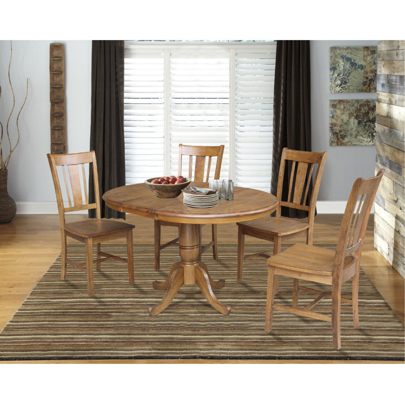Ewalt 4 - Person Extendable Solid Wood Top Pedestal Dining Set, Pecan, 5