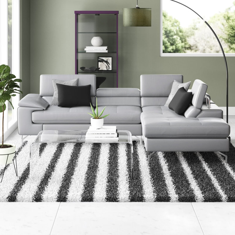 Ellijay Upholstered L-Shaped Sectional, Right Hand Facing, Light Gray Genuine Leather
