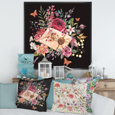 Lettre rétro vintage avec fleurs - peinture sur toile