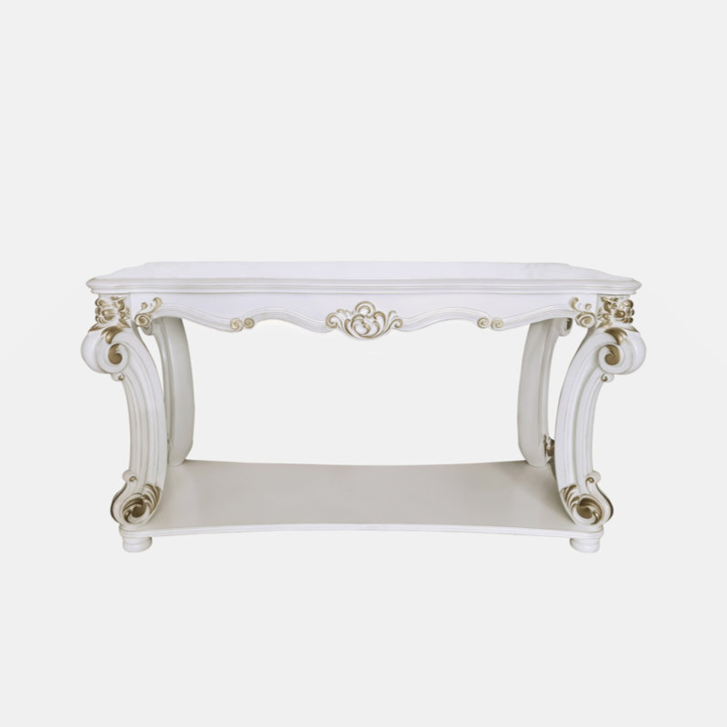 Antique Pearl Finish White and Gold Wood Sofa Table
