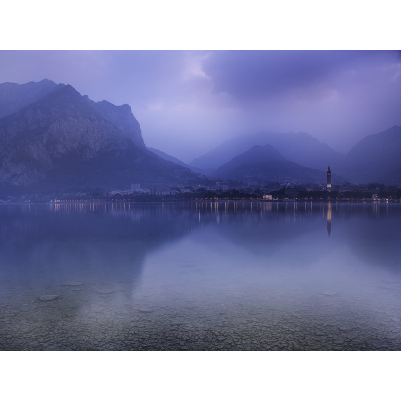 Dawn On Lake Como Print by Harold Davis, Black Framed Canvas, 25" H x 33" W