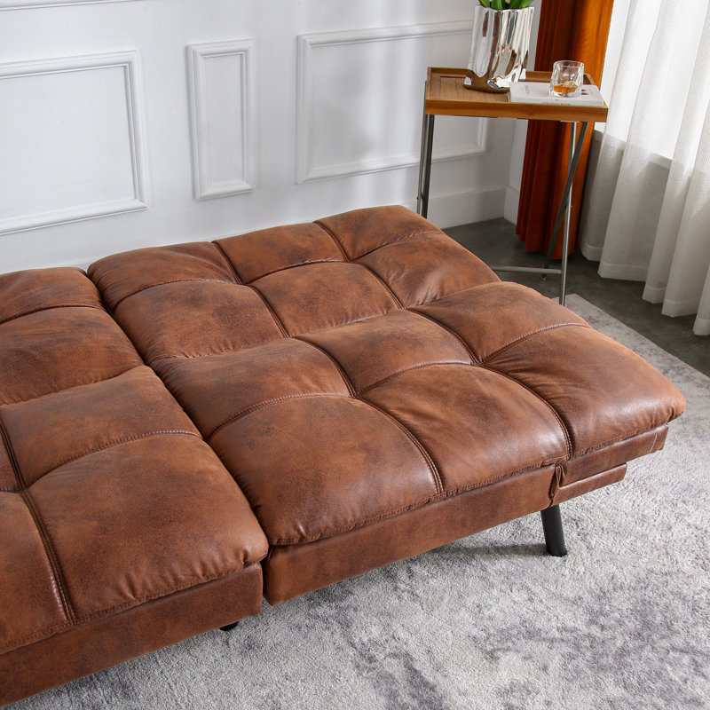 Canapé-lit futon en cuir pleine grandeur Besharat, Similicuir brun