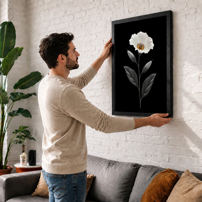 White Bloom Study Botanical - Framed Print, A1 - 84.1 x 59.4 cm, Black