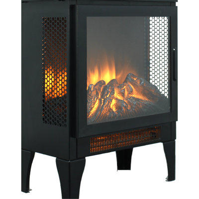 Cheminée électrique avec effet flamme 3D, puissance de chauffage 1400 W/700 W, 5000 BTU/h, surface de chauffe de 37 m², durée de vie des DEL : 50 000 heures, installation libre, poêle noir, options de chauffage et de flamme, sécurité garantie.